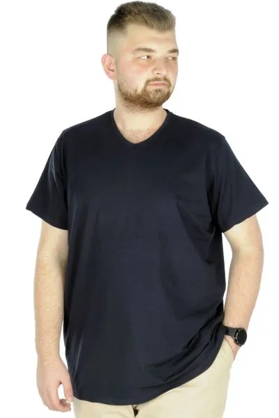 Büyük Beden T-Shirt V Yaka Likralı 20150 Lacivert LACIVERT