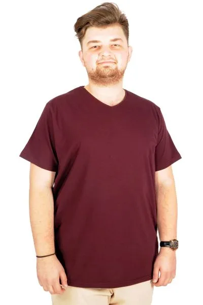 Büyük Beden T-Shirt V Yaka Likralı 20150 Mürdüm MURDUM