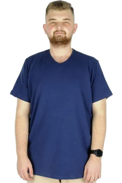 Büyük Beden T-Shirt V Yaka Likralı 20150 İndigo [product_color]