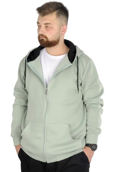 Erkek Sweatshirt Kapşonlu Zippered Basic 20543 Su Yeşili [product_color]