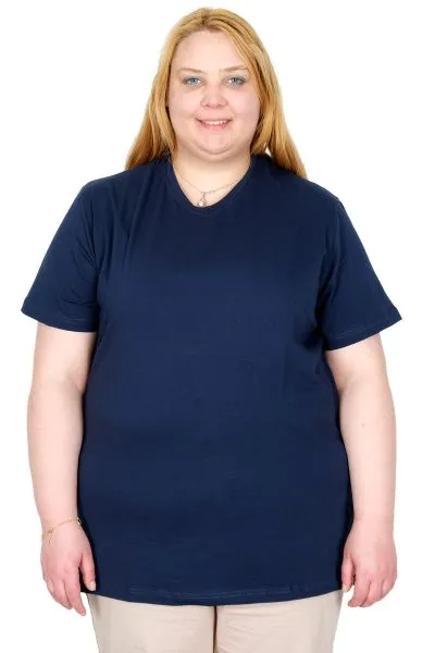 Big Size Elastan V NECK Tshirt 20150 INDIGO