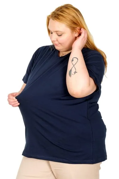 Big Size Elastan V NECK Tshirt 20150 INDIGO