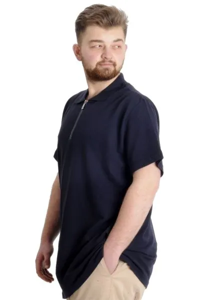Büyük Beden Erkek T-Shirt Fermuarlı Polo Yaka 21029 Lacivert