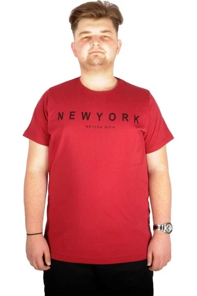 Büyük Beden Tshirt Bis Yaka Newyork2021 21112 Bordo