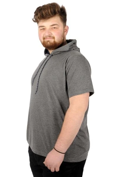 Big-Tall Men Oversize Hooded Basic T-Shirt Round Collar 21115  Anthracite
