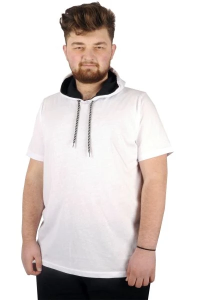 Big-Tall Men Oversize Hooded Basic T-Shirt Round Collar 21115 White