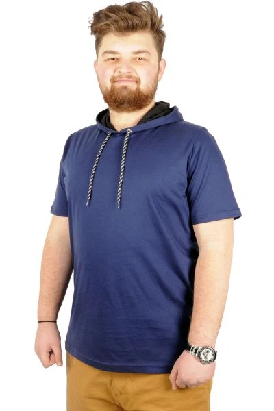 Big-Tall Men Hooded T-Shirt Round Collar Basic 21115 Indigo