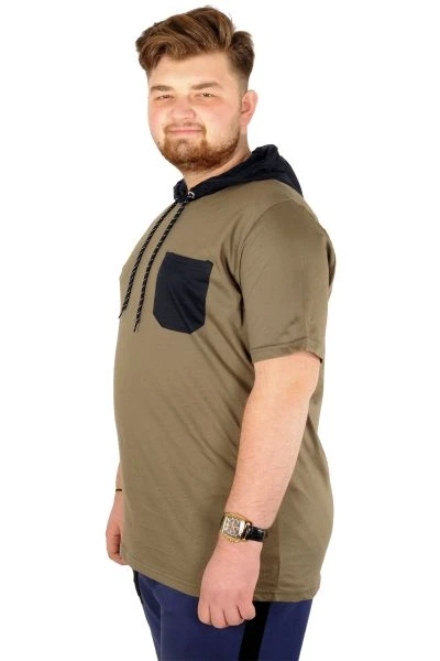 Big-Tall Men Hooded Basic T-Shirt With Pocket Round Collar 21119 Khaki