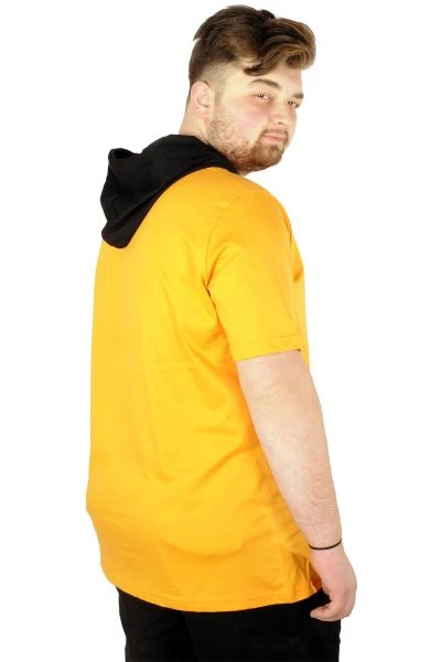 Big-Tall Men Hooded Basic T-Shirt With Pocket Round Collar 21119 Mustard