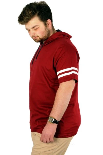 Big-Tall Men Hooded T-Shirt with Round Collar Double Lane 21123 Burgundy