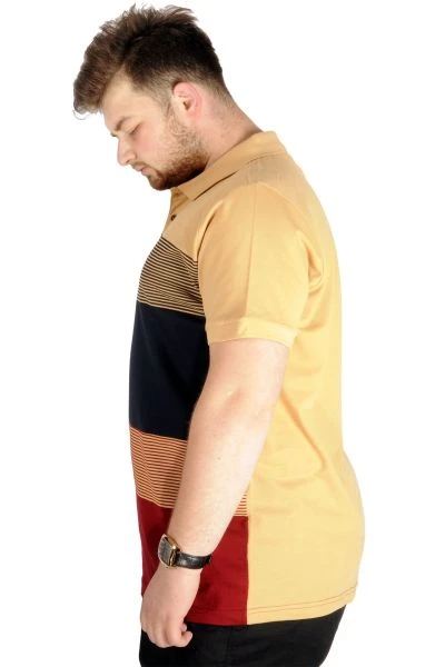 Big Size Men T-Shirt Polo Striped 21327 Beige