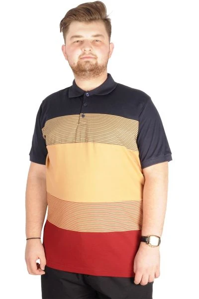 Büyük Beden T-shirt Polo Striped 21327 Lacivert