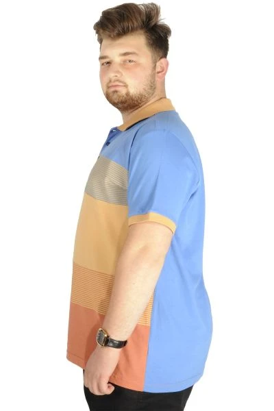 Big Size Men T-Shirt Polo Striped 21327 Saxe Blue