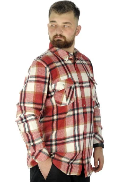 Big Tall Men Shirt Long Sleeve Double Pocket Clamshell Lumberjack 21392  Navy Blue-Red