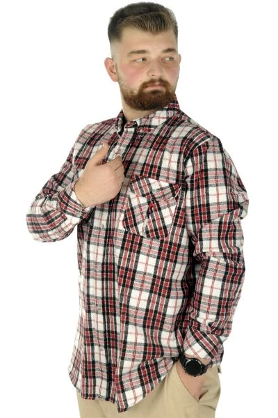 Big Tall Men Shirt Long Sleeve Double Pocket Clamshell Lumberjack 21392 Black-Red