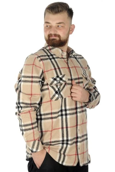 Big Tall Men s Lumberjack Shirt  21393 Beige