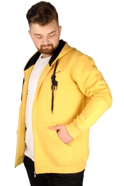 Big Tall Men s Sweatshirt with Hooded Pocket Zippered 21510 Mustard