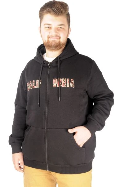 Big Tall Men Sweat California with Hooded Zippered 21517 Black