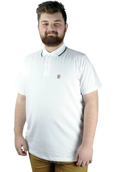 Büyük Beden T shirt Polo Likralı Süprem Nakış 21554 Beyaz