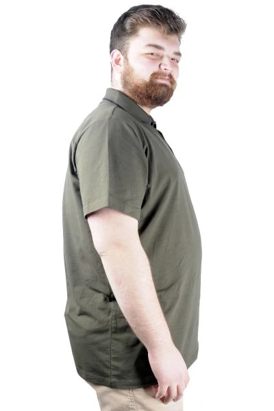 Büyük Beden T shirt Polo Likralı Süprem Nakış 21554 Haki