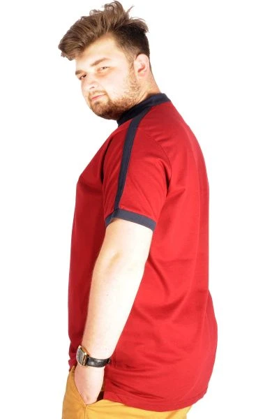 Big Size Men T-Shirt Short Sleeve Band Collar 21556  Burgundy