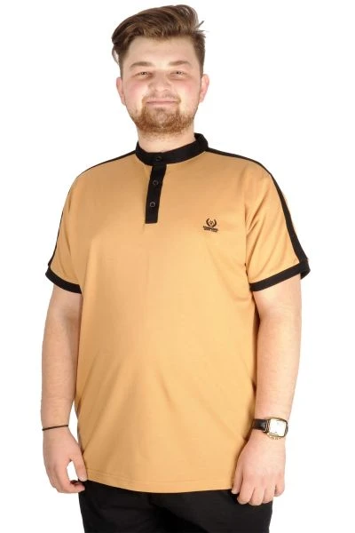 Big Size Men T-Shirt Short Sleeve Band Collar 21556 Mustard