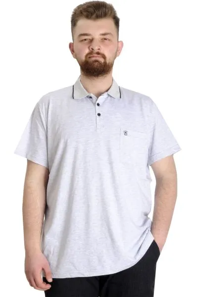 Big Size T shirt Polo Elastic Süprem with pocket 21558 Grey Melange