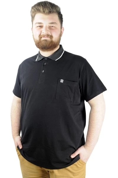 Büyük Beden T shirt Polo Likralı Süprem Cepli 21558 Siyah