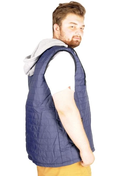 Big Size Men's Seasonal Hooded Vest Bold Pilot 21676 Navy Blue