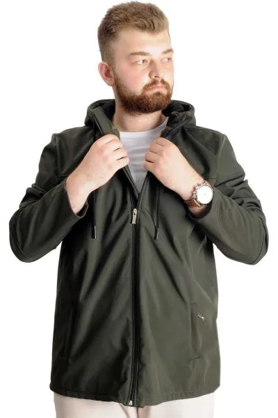 Büyük Beden Erkek Kapüşonlu Mont Waterproof Softshell 21235 Haki HAKI