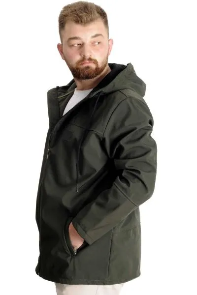 Büyük Beden Erkek Kapüşonlu Mont Waterproof Softshell 21235 Haki HAKI