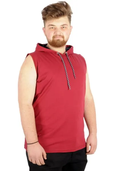 Büyük Beden Erkek Kolsuz Kapşon Basic 21125 Bordo BORDO