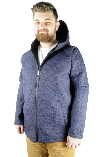 Büyük Beden Erkek Mont Kapsonlu Zippered Diamond Line 21087 Mavi MAVI