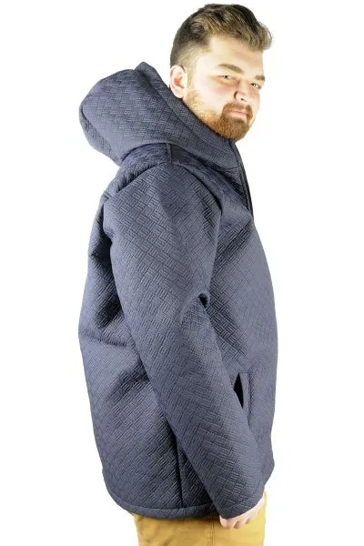 Büyük Beden Erkek Mont Kapsonlu Zippered Diamond Line 21087 Mavi MAVI