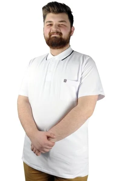 Büyük Beden T shirt Polo Likralı Süprem Cepli 21558 Beyaz BEYAZ