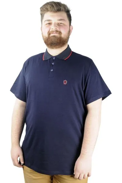 Büyük Beden T shirt Polo Likralı Süprem Nakış 21554 Lacivert LACIVERT