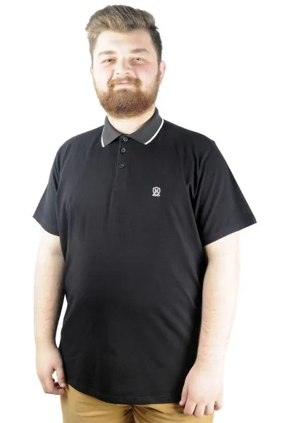 Büyük Beden T shirt Polo Likralı Süprem Nakış 21554 Siyah SIYAH