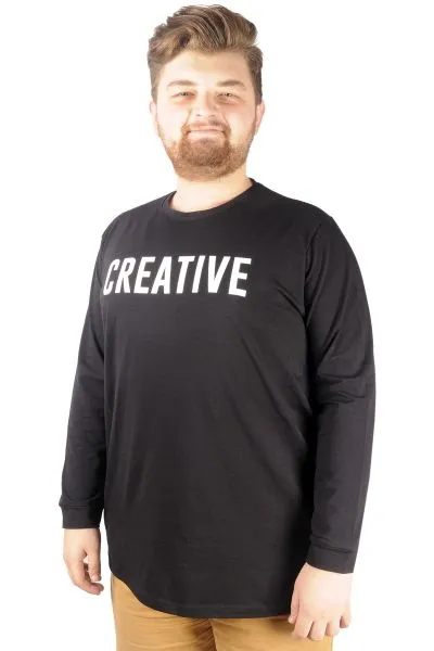 Büyük Beden Tshirt Bisiklet Yaka Creative 21194 Siyah SIYAH