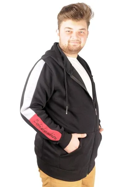 Erkek Sweat Kapşonlu Pieced Embroidered 21514 Siyah SIYAH