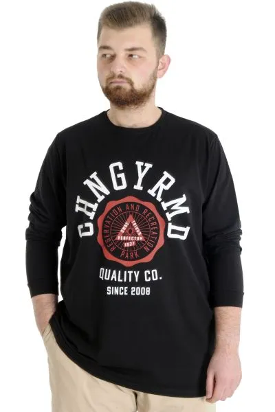 Büyük Beden Erkek Tshirt Uzun Kol Quality Co 22099 Siyah SIYAH