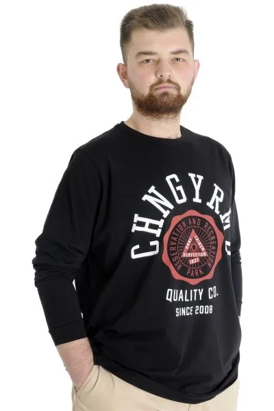 Büyük Beden Erkek Tshirt Uzun Kol Quality Co 22099 Siyah SIYAH