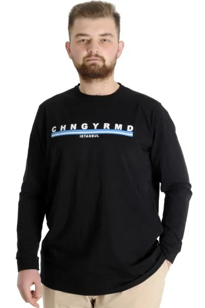 Büyük Beden Erkek Tshirt Uzun Kol Chngyrmd 22100 Siyah