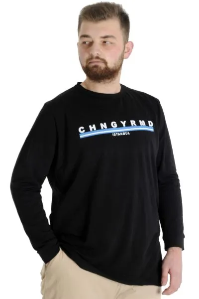 Big Tall Men's T-shirt Long Sleeve Chngyrmd 22100 Black