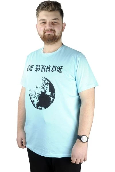Büyük Beden Erkek T shirt Bis Yaka Be Brave 22104 Mavi