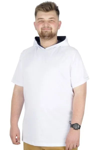 Büyük Beden T-Shirt Kapşonlu Barcode 22178 Beyaz BEYAZ
