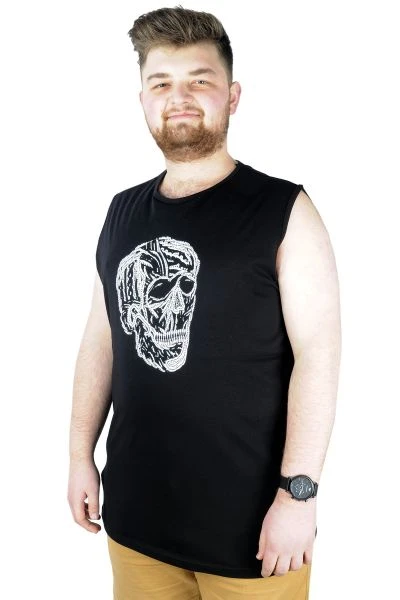Büyük Beden Erkek Kolsuz Tshirt Skull 22124 Siyah