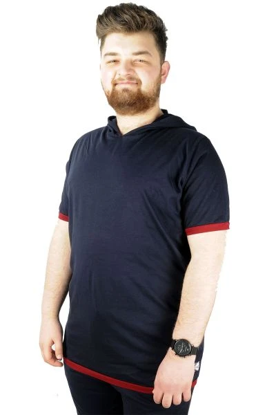  Big-Tall Men T shirt Hooded Sweep Check 22136 Navy Blue
