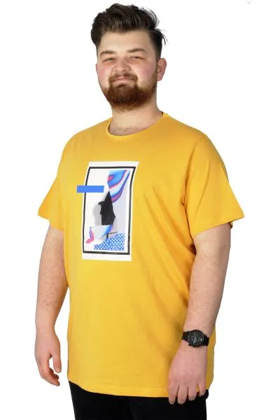 Büyük Beden Tshirt Baskılı Flu 22152 Hardal HARDAL