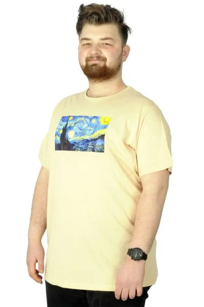 Büyük Beden Tshirt Baskılı Night 22156 Bej BEJ