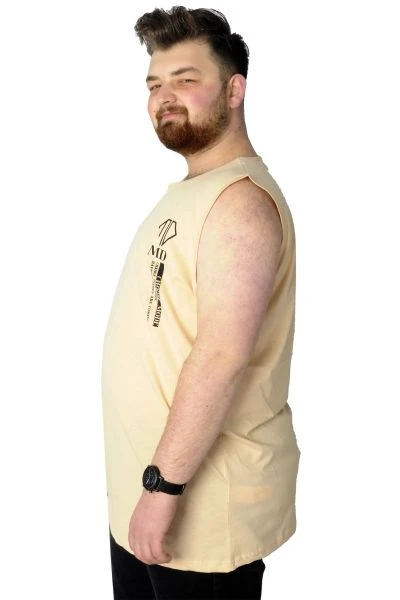 Büyük Beden T-Shirt Kolsuz Choose Mode 22160 Bej